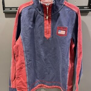 Fat Face Red and Blue Quarter-Zip Pullover
